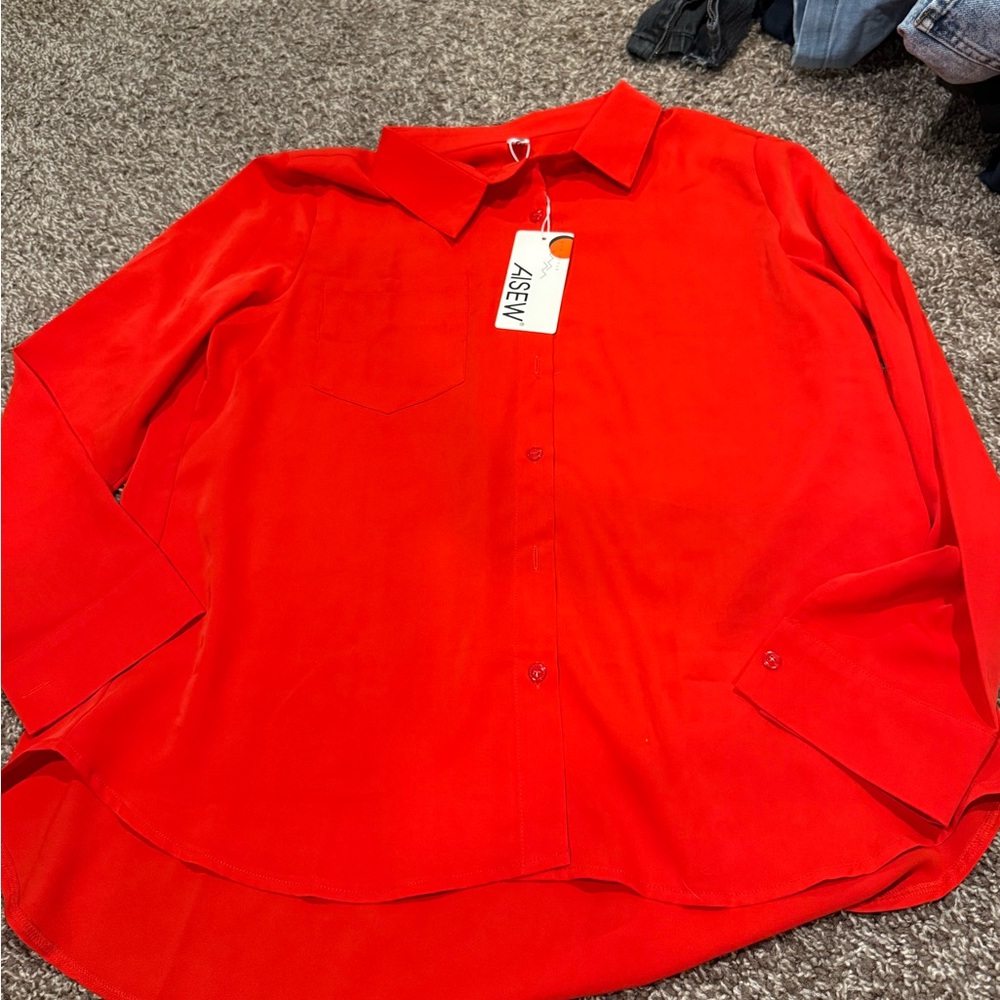 🍕Women's Red Button Down Shirt